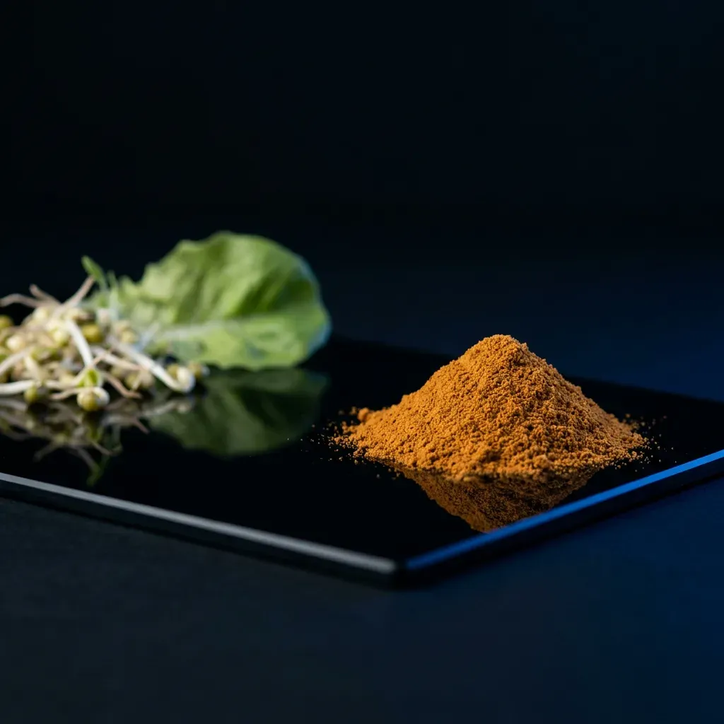 Fermented vegetable powder on black glass